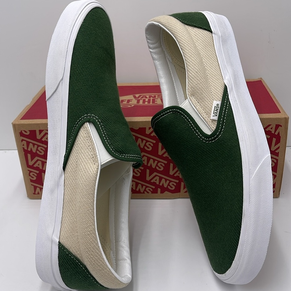 Vans Men’s Green and Cream Slip-On Sneakers 
Twill Turtledove/Green VN0A5JLXCOB - Picture 11 of 16
